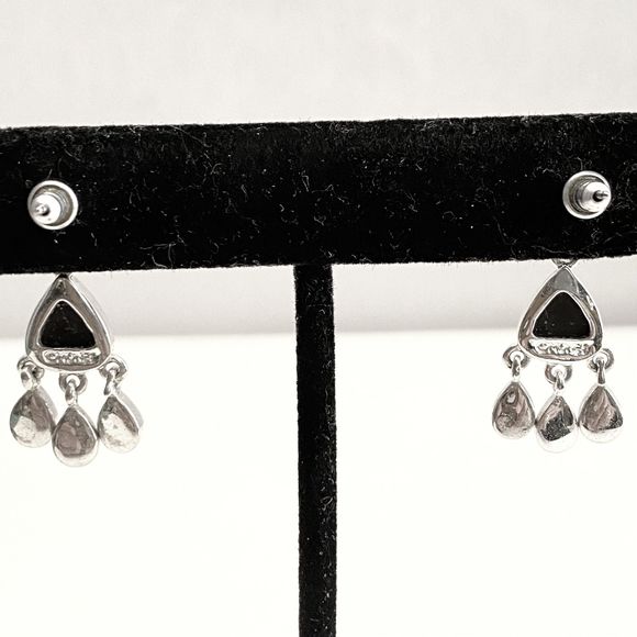 Monet Mini Chandelier Earrings Onyx Stones On Silver Tone Setting - Picture 3 of 8